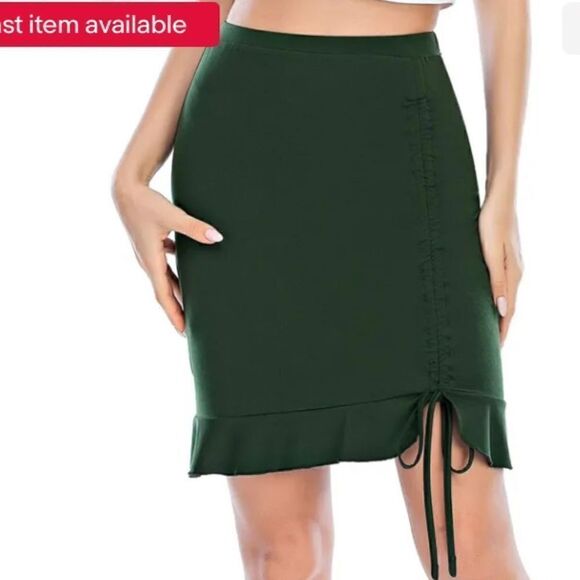 Stidy knee Length Adjustable Skirt Frill Hem Gather Skirt with Side Drawstring - Picture 1 of 10
